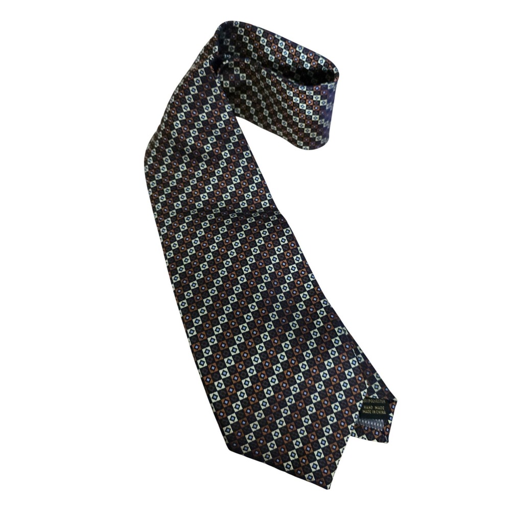 Alexander Julian Colours Mens Geometric Diamond Silk-Look‎ Brown Navy Blue Tie
